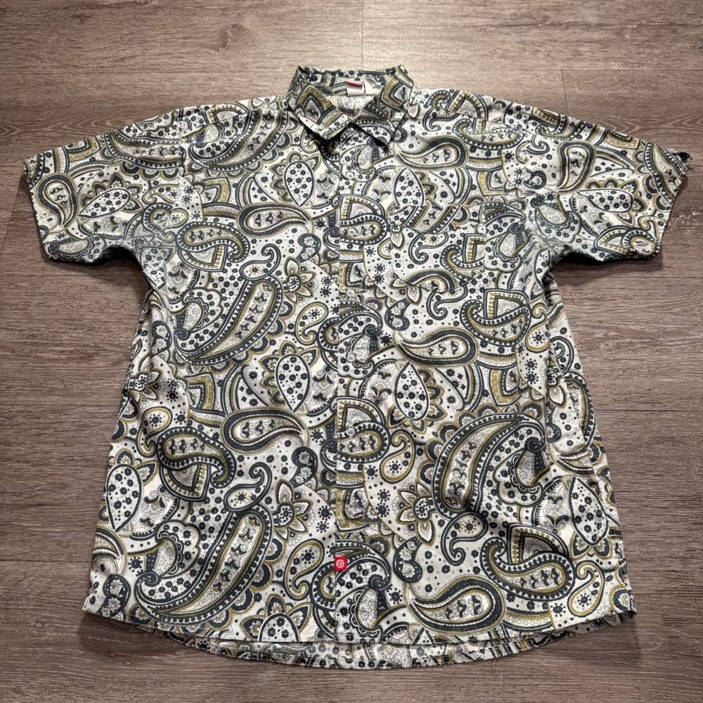 Ocean Pacific Shirt Mens L Paisley Geometric Cotton‎ Blend Vintage Surf Aloha